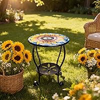 HugCoz Yellow Sunflowers Mosaic Outdoor Side Table - Rust-Resistant Metal Patio End Table for Garden Porch Living Room