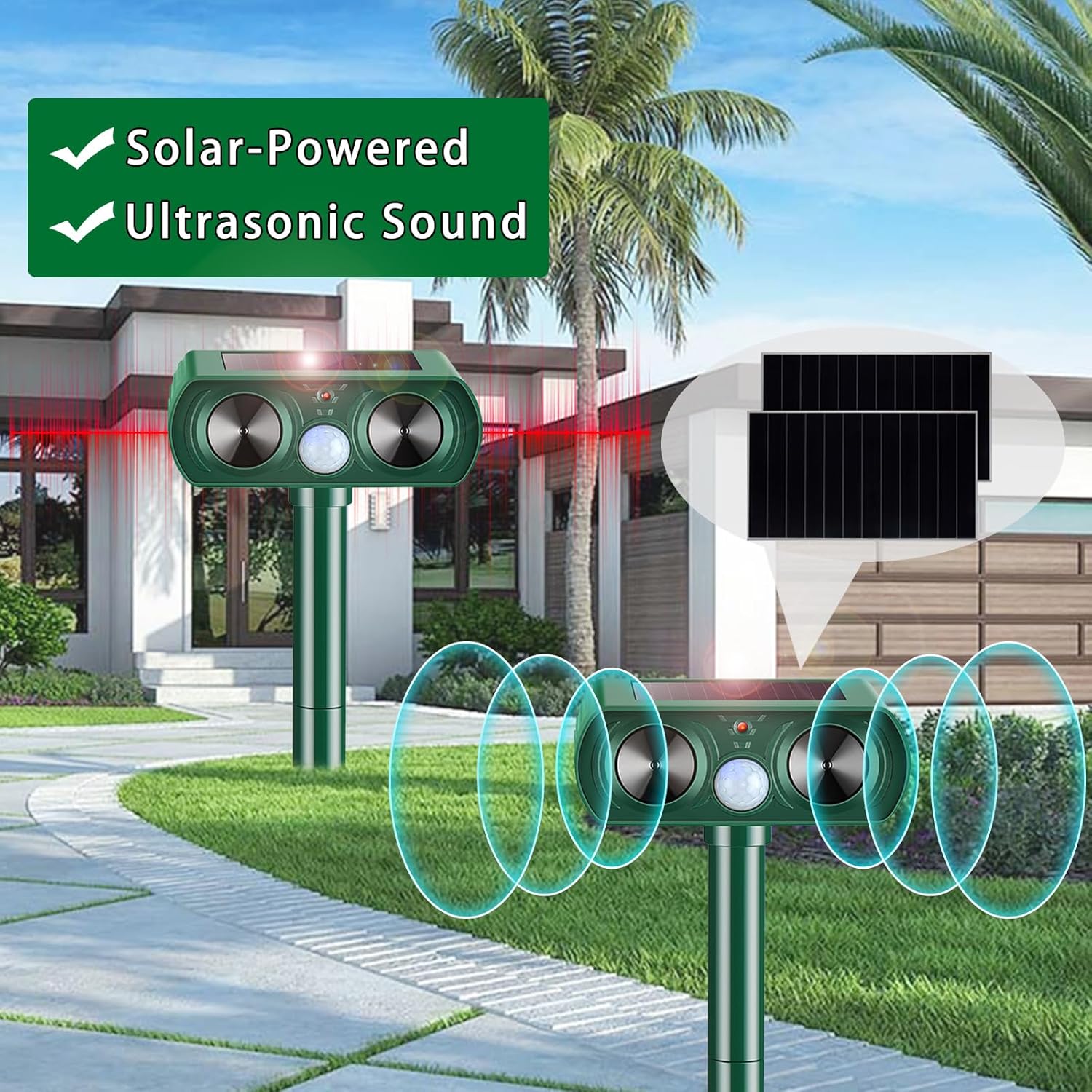 2 Pack Solar Ultrasonic Animal Repeller 2026 Waterproof Deer Repellent Devices Flashing Light Deterrent for Rabbits,Dogs, Raccoons, Cats,Rodents, Skunks, Squirrels,Yard Garden Outdoor