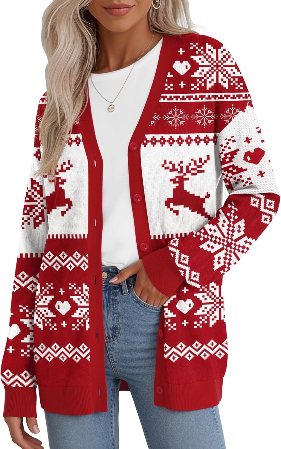 Jouica Women's Cute Cardigan Ugly Christmas Sweaters for Women 2025 Long Sleeve Funny Christmas Sweater