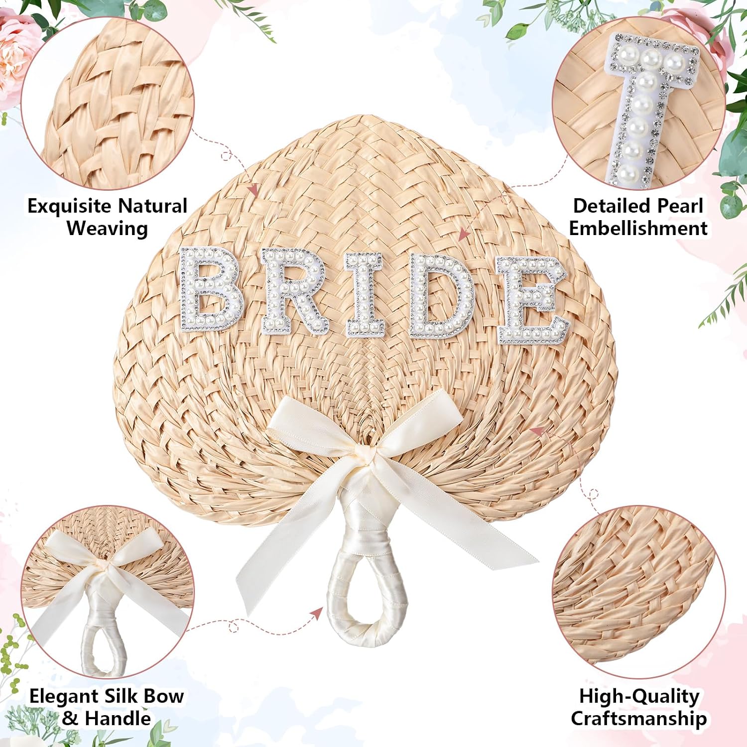 Chunful Bride Hand Fan Wedding Handheld Fan Decoration for Bride, Woven