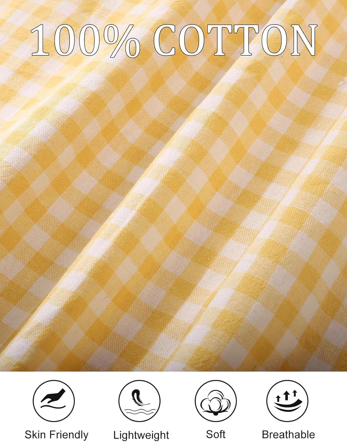 Flygo Womens Gingham Pajamas Set 2 Piece Cotton Pj Lounge Sets Puff Sleeve Ruffle Babydoll Shirt Shorts Summer Outfits - Image 4