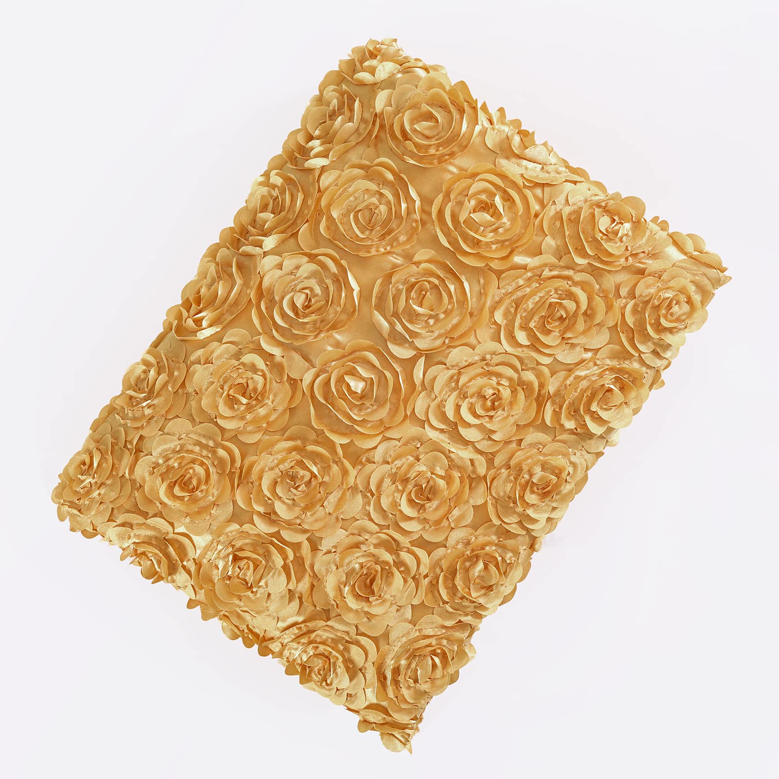 Fanqisi Obrus na stół z rozetami, 127 x 250 cm, złoty, prostokątny, satyna 3D, podwyższony obrus na urodziny, baby shower, wesele, imprezę, ciasto, dekoracja stołu