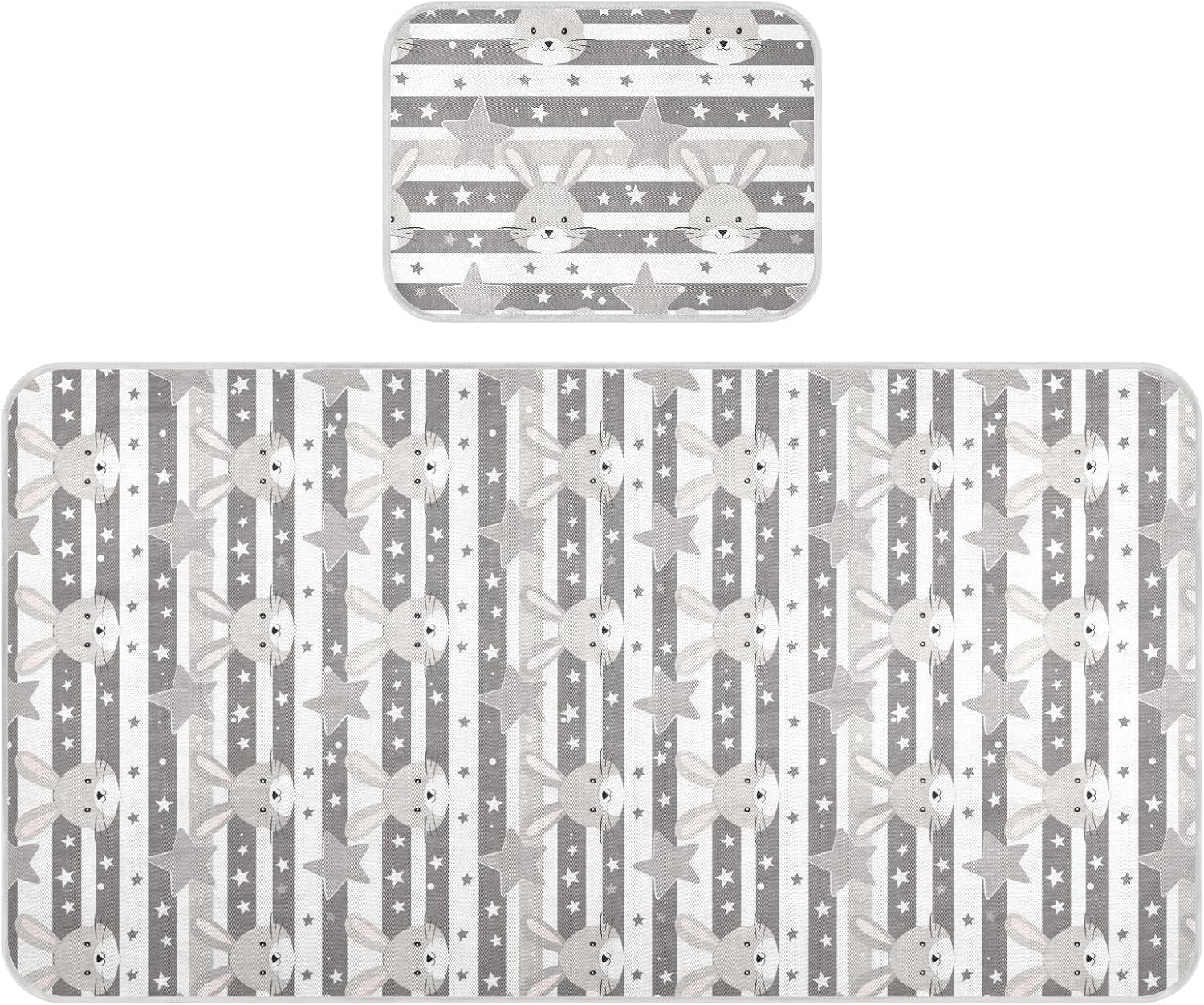 Cute Rabbit Gray Cooling Baby Crib Waterproof Mattress 28" x 52" Reusable Pads for Bed Washable for Baby&Toddler