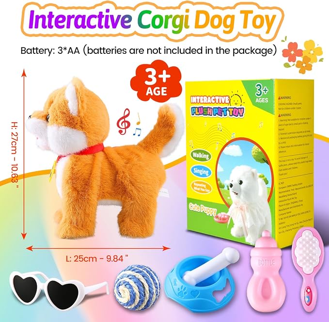 Peluche perro Corgi interactivo que camina y canta miniatura 8