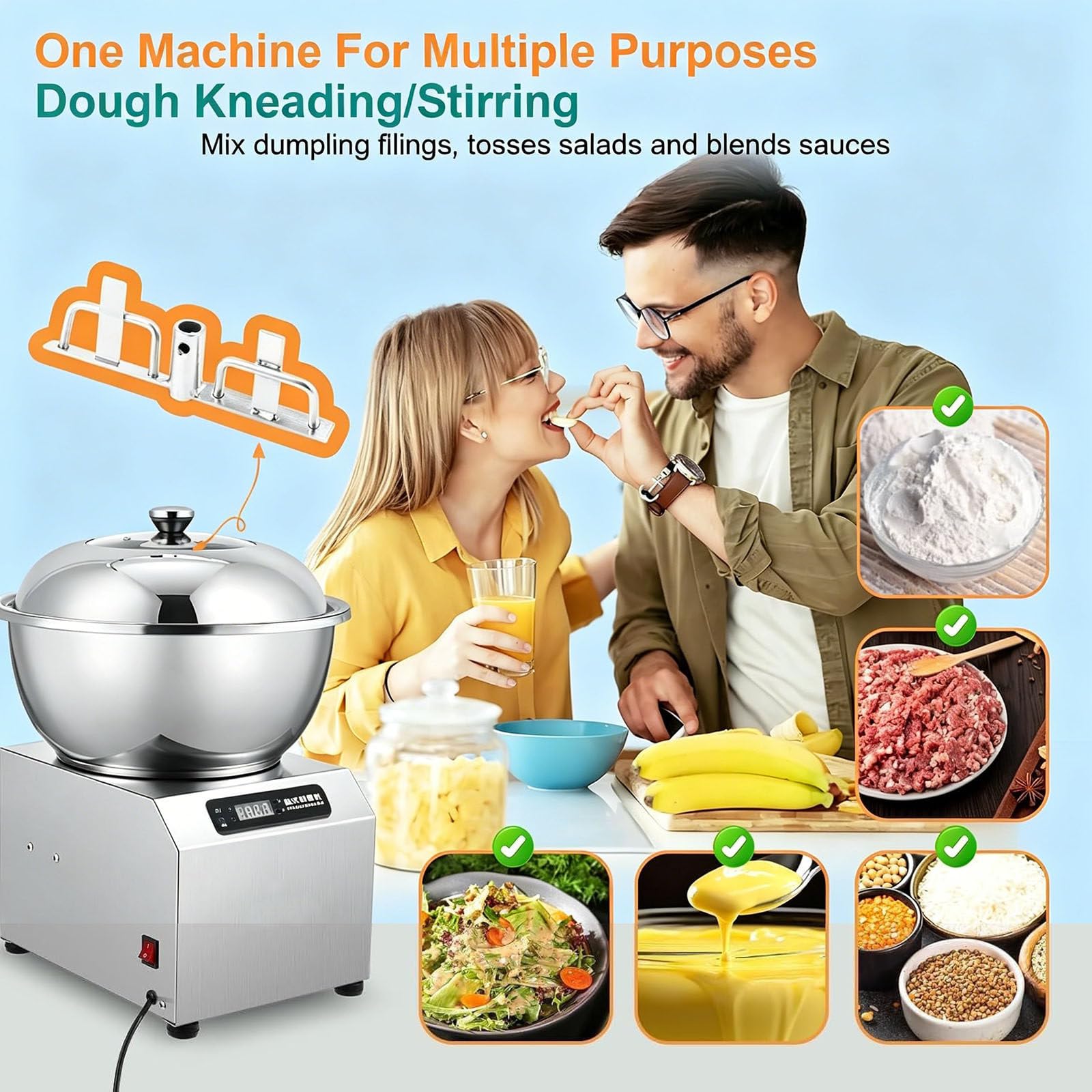 Impastatrice a Spirale Commerciale da 5 kg/8 kg con Doppia Rotazione, impastatrice elettrica per impieghi gravosi per panetteria, Ristorante, Pizzeria e Uso Domestico 5KG