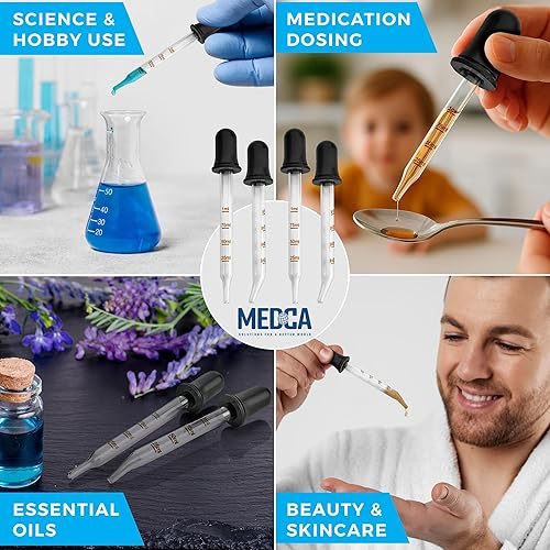 Miniatura 9 de Cuentagotas de vidrio calibrado para aceites esenciales, cuentagotas para medicina de vidrio doblado y recto (paquete de 4) para dosis y medición