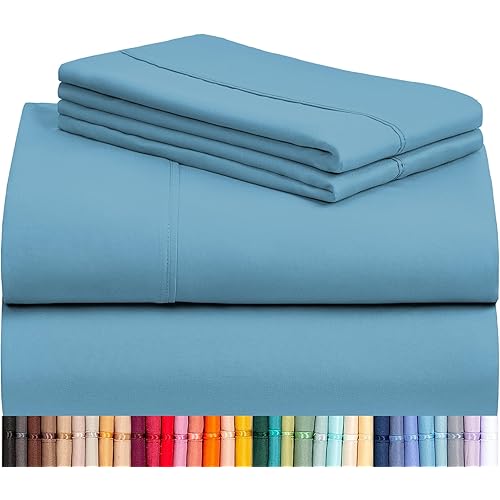 LuxClub 6 PC Queen Sheet Set, Bed Sheets Queen Size, Deep Pockets 18" Eco Friendly Wrinkle Free Cooling Sheets Machine Washable Hotel Bedding Silky Soft - Light Blue Queen