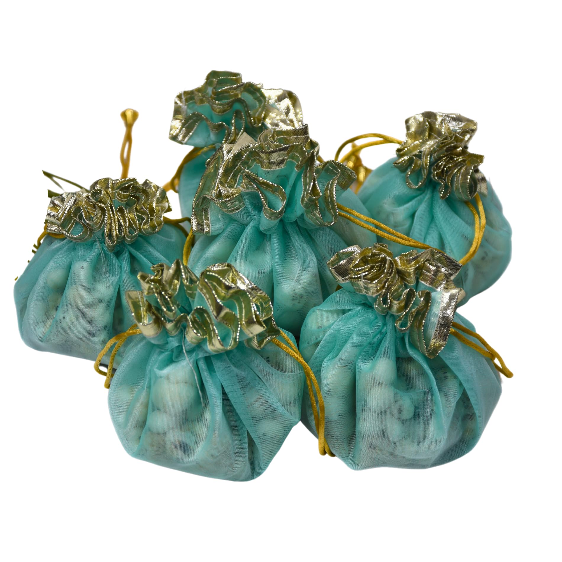 lushure Medium Potli Pack of 10, 20, 50 Pack Organza Double Layer Drawstring Potli Bags for Return Gift | Gift Hamper | Gifting Potli | - 12X12 CM (When Closed)-picture-18