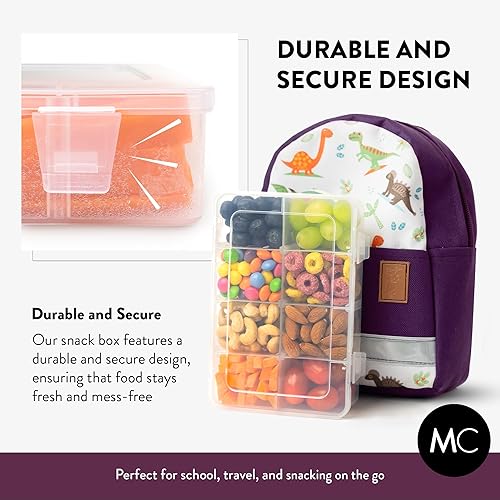 Miniatura 9 de Juego de cajas de aperitivos para niños, 8 compartimentos, solución reutilizable para aperitivos con 100 etiquetas solubles, fácil de limpiar, apto