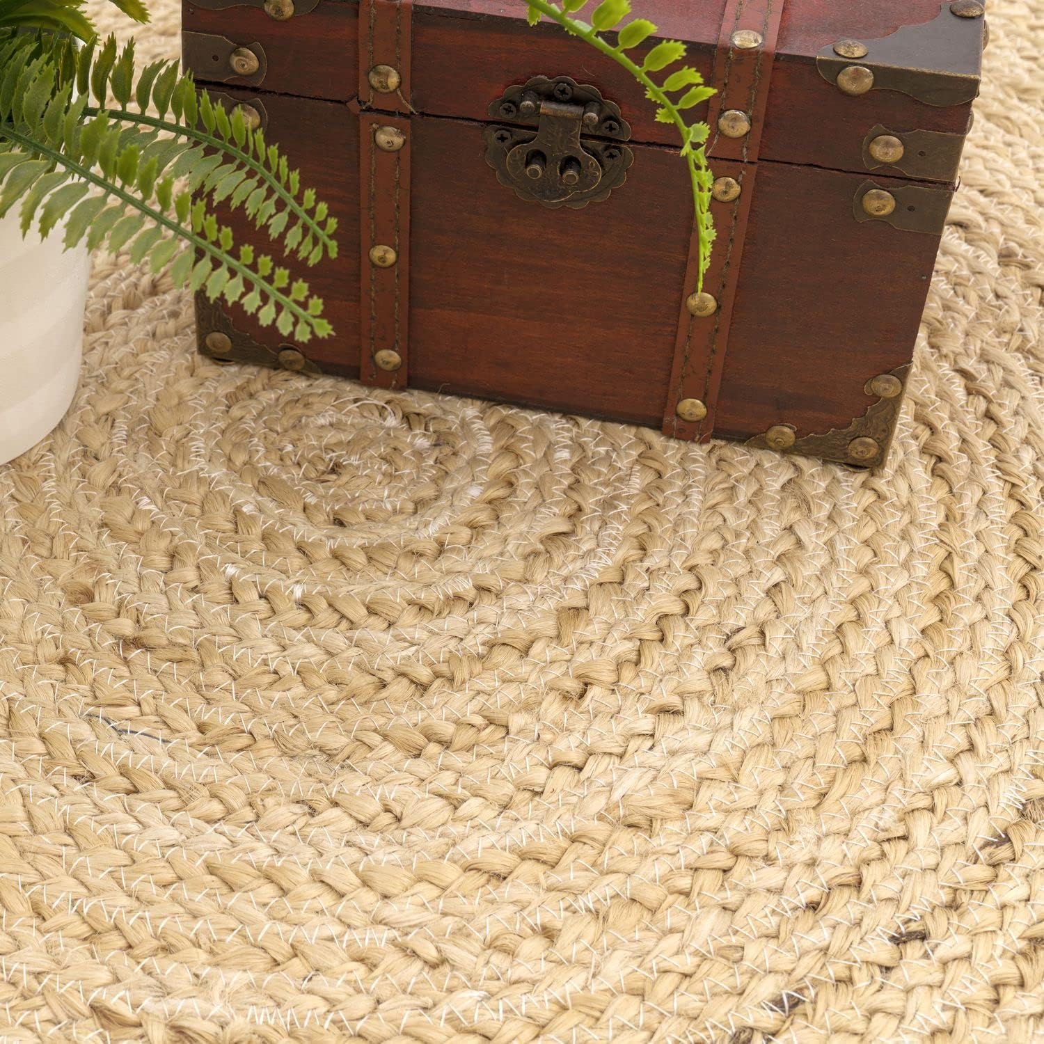 Alfombra de Yute Color Natural Redonda, Alfombra 100% Fibra de Yute, Trenzado a Mano para Salón, Habitacón, Decoración de área (150x150cm)