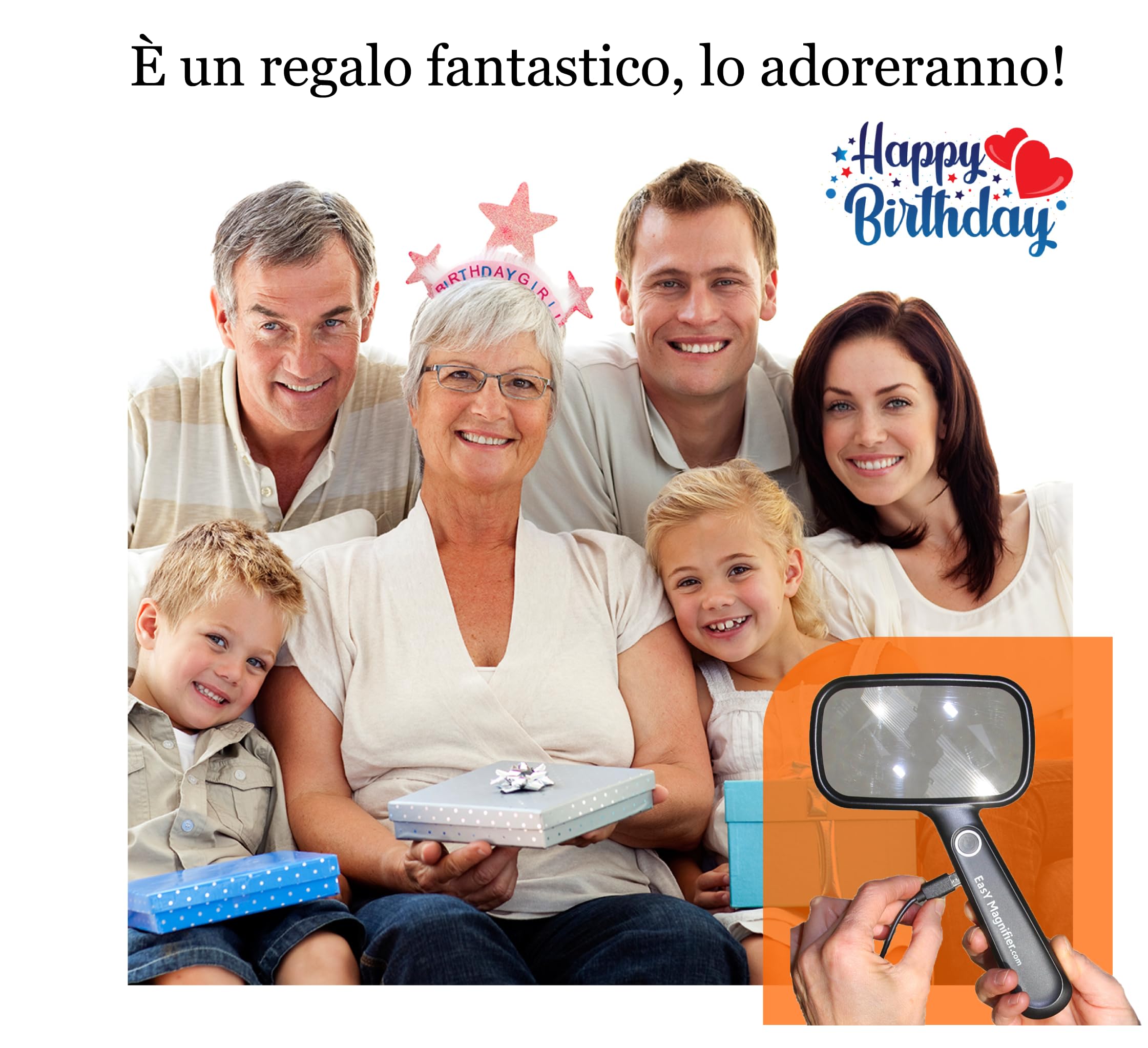 EasY Magnifier Lente d'ingrandimento 2.0X con luce a LED per Buecher; lente d'ingrandimento grande con batteria e cavo di ricarica USB; lente d'ingrandimento ricaricabile per leggere, lente