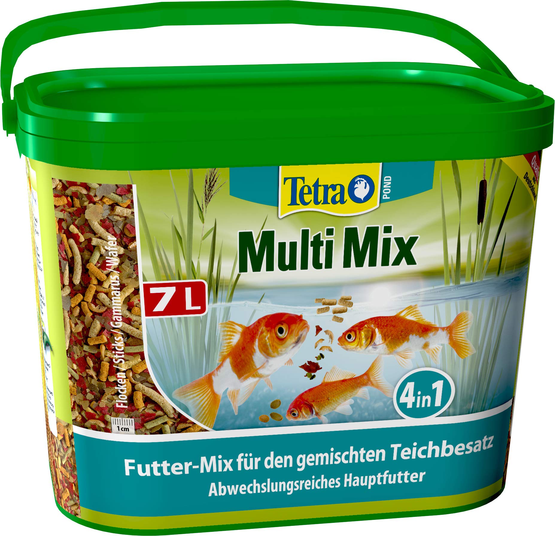 Tetra Pond Multi Mix – karma dla ryb do mieszanych stawów, zawiera cztery różne rodzaje karmy (karma dla płatków, pałeczki do karmy, gammarus, wafer), 7 litrów