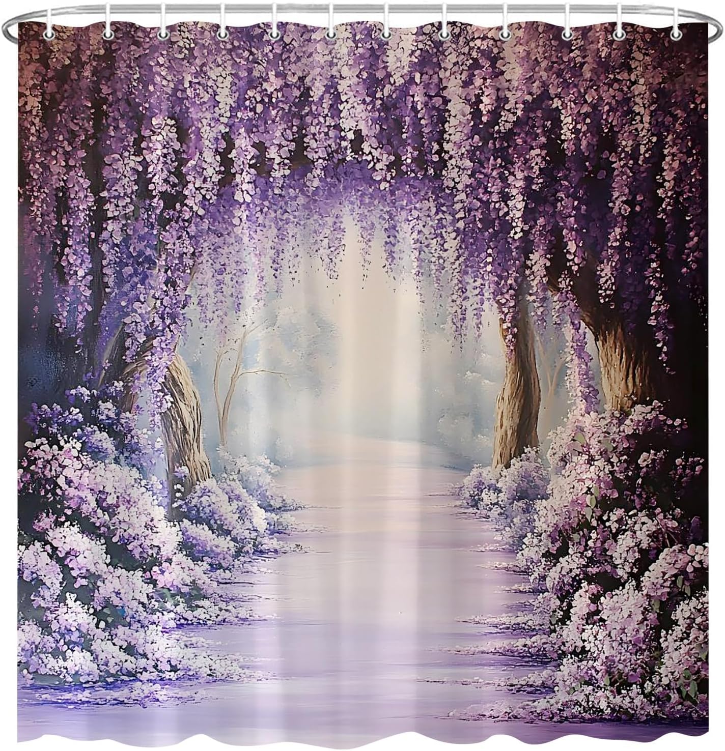 Purple Floral Garden Shower Curtain Misty Forest Violet Vine Flower Wonderland Fantasy Plant Natural Landscape Bath Decor Polyester Fabric Curtains 106X70 Inch