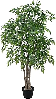 Ficus Tree Artificial with Triple Trunks, 5.5ft Fake Ficus Tree in Black Pot, Tall Artificial Tree Potted Plant for Indoor Outdoor Home Office Living Room Patio Bedroom Decor