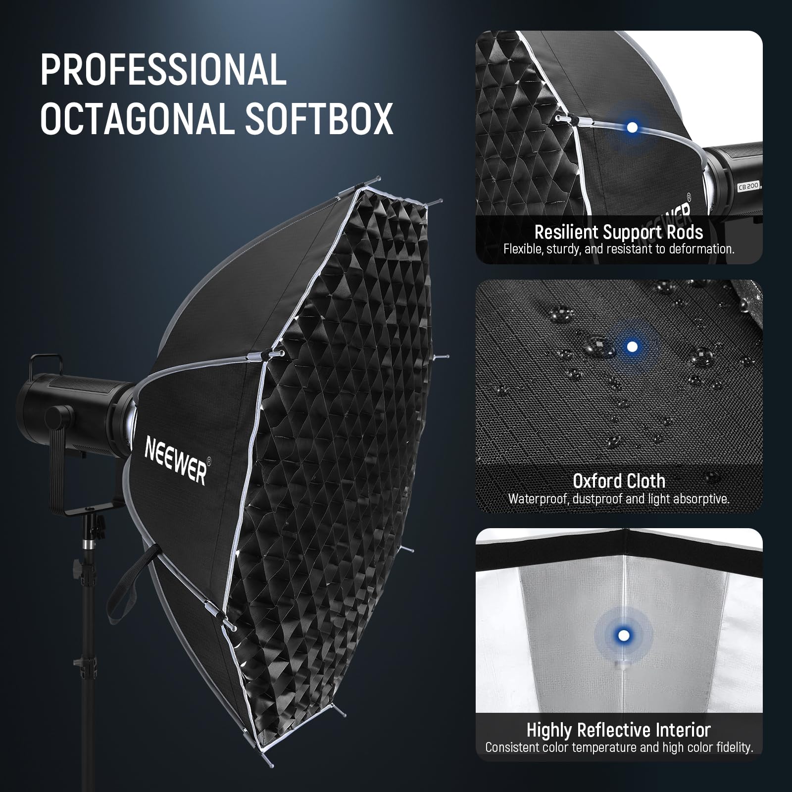 NEEWER 95cm Achteckige Octagonal Softbox, Quick Release Soft Box mit Bowens Mount Adapter Diffusor Gitter Tasche, für RGB CB60 CB60B CB200B MS60B MS60C MS150B Vision 4 Q4, kompatibel mit Godox, NS91P