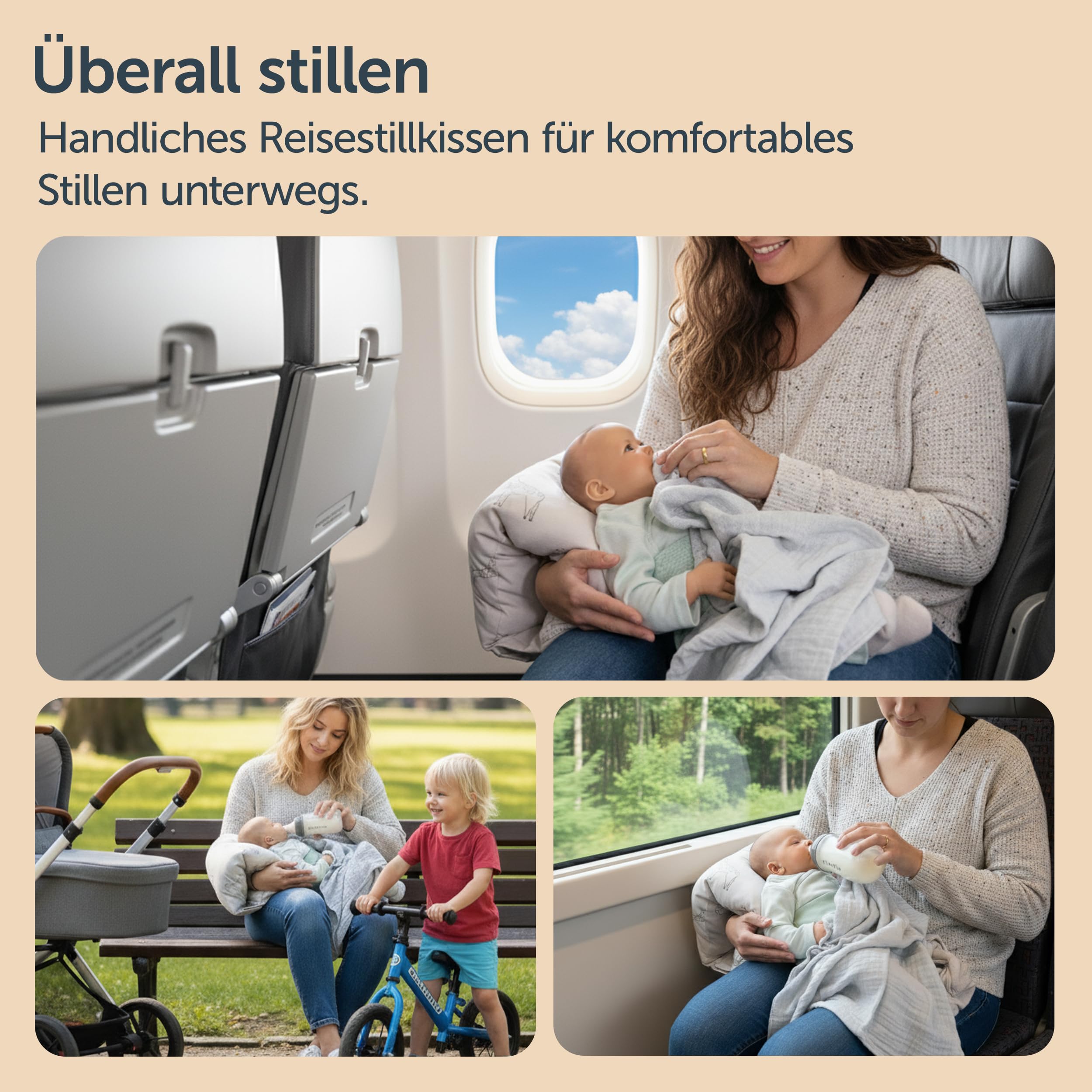 LaLoona Stillhilfe & Reisestillkissen - Beige | Kleines Mini Stillkissen für unterwegs, weiche Armauflage zum Stillen & Füttern | OEKO-TEX Standard 100