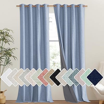 NICETOWN Burlap Vintage Open Linen Weave Flax Thermal Curtains, 100% Blackout Curtains 90" Long for Dining Room, Soundproof Window Treatment Drapes for Hall Room, 42" Wide Per Panel, Set of 2