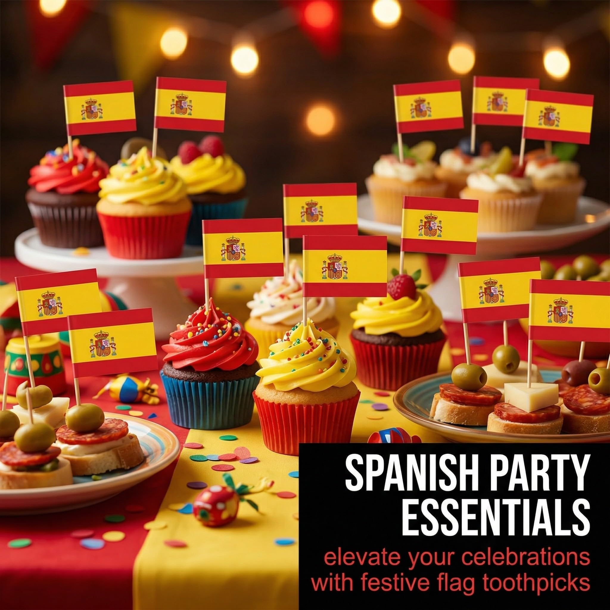 100 Pezzi Bandierine Spagna Stuzzicadenti, Mini Bandiere Spagnole per Cocktail, Panini e Cupcake, Decorazioni per Feste, Aperitivi e Eventi Sportivi