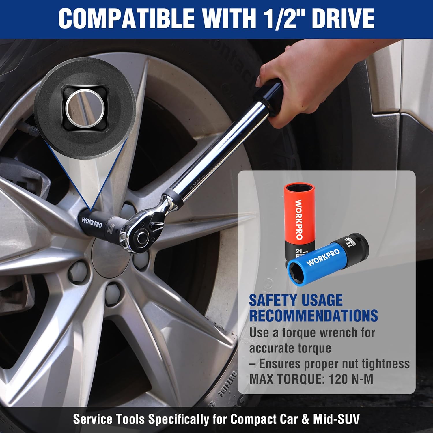 WORKPRO 1/2" Drive Lug Nut Socket Set, 5 Pieces 15 17 19 21 22 MM Non-Marring Lug Nut Wheel Socket Set, Thin Wall Wheel Protector Nut Socket - Image 7