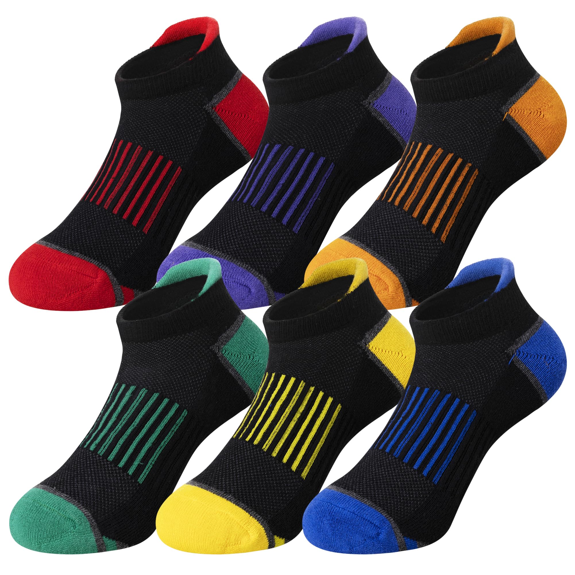Eocom Kids Boys Ankle Socks Low Cut Athletic Cotton Sport Socks For Little Boys 6 Pairs
