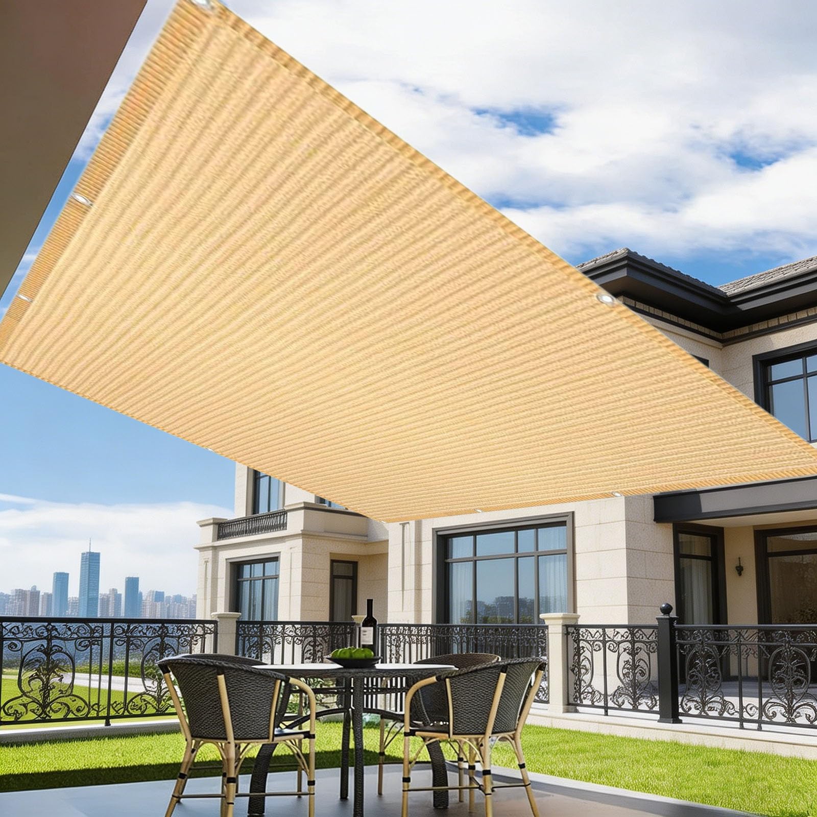 Filet d'ombrage pour patio et terrasse pour manger à l'abri de la chaleur cet été