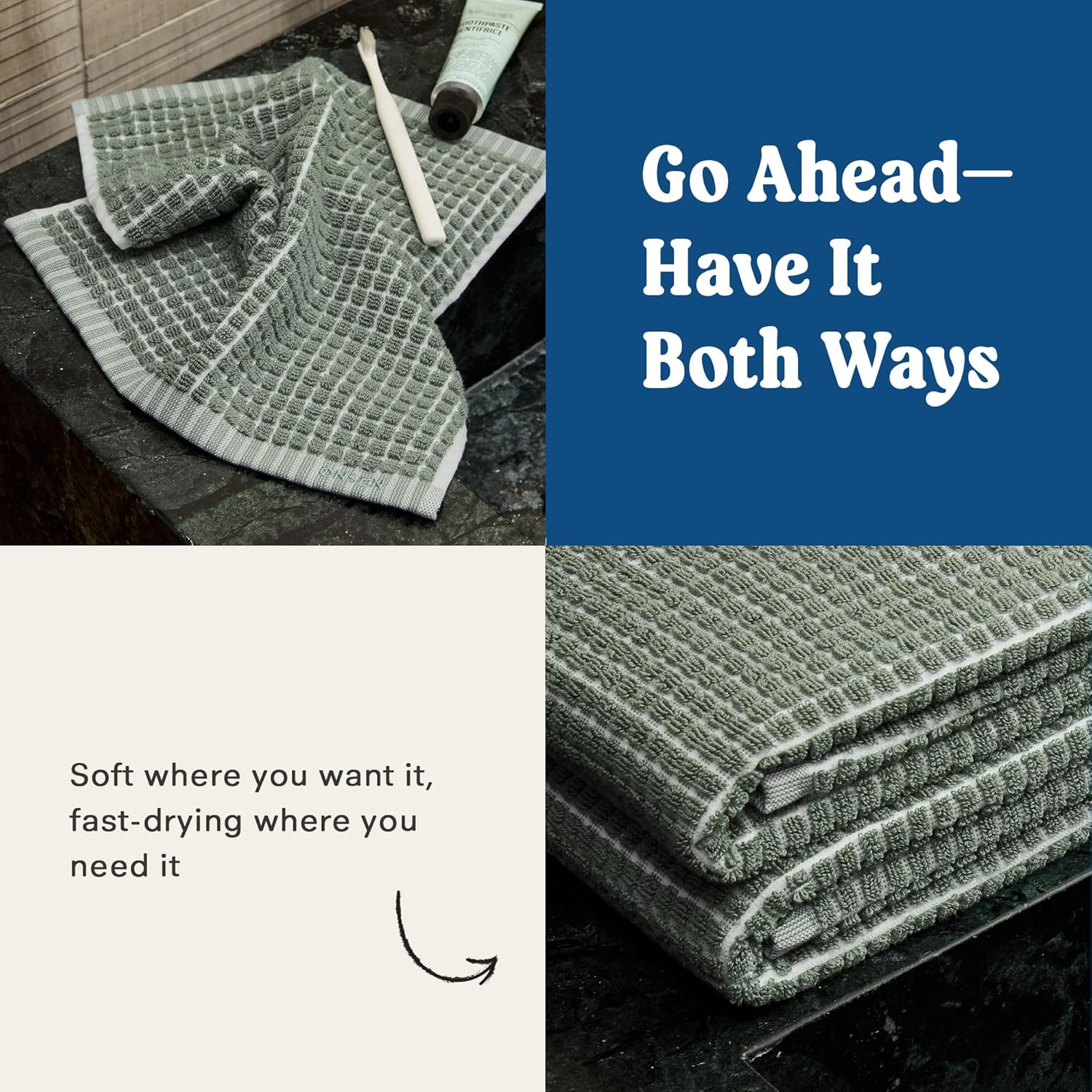 ONSEN Cotton Hand Towel — Sculpted Terry Texture, Quick-Dry, Low-Lint, Plush & Lightweight (Spruce, 2X Hand Towel) - Image 5