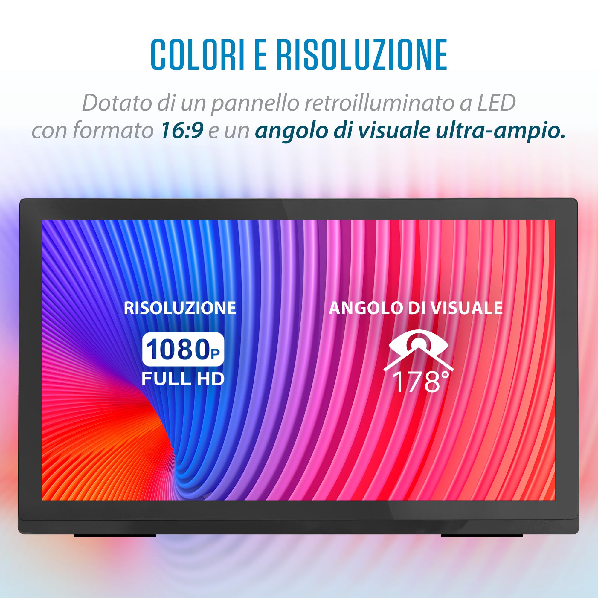 Atlantis Monitor Touch 27 pollici Full HD a 10 tocchi, vetro 7H | 1920x1080 HDMI/VGA/DP, inclinazione 15°-50°, contrasto 1000:1, angolo 178°, VESA 100, cod. A05-T27A-VHDM