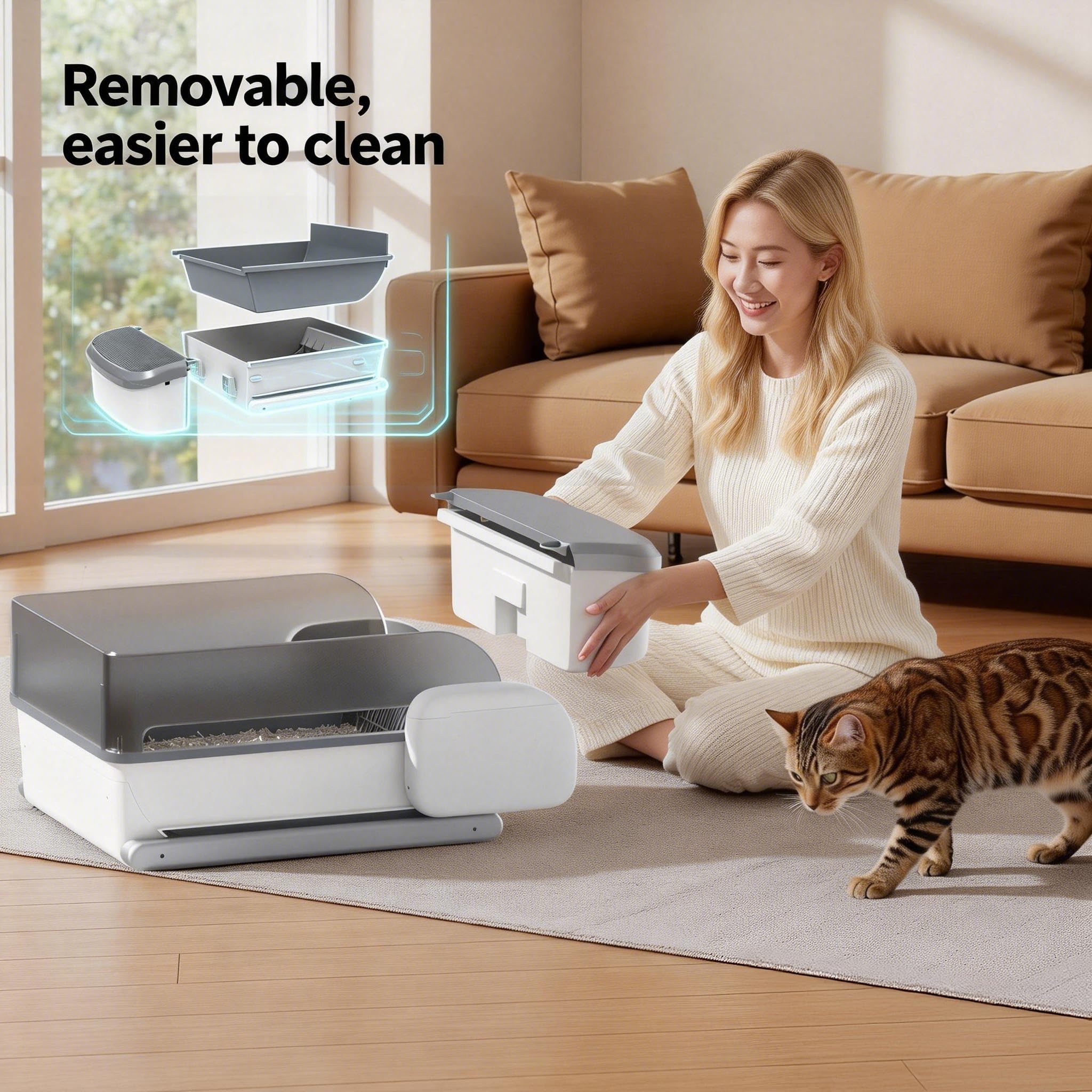 Automatic Litter Box Self Cleaning Odor Control for Cats 3LB to 50LB Large Capacity APP Control Safety Sensor Multi-Cat Use，Accessible Electric，Low-Entry Electric Litter Box - image 4