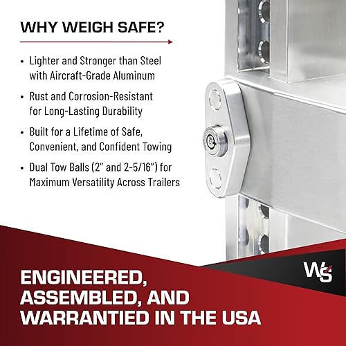 Vista 6 de Weigh Safe Enganche de remolque de 180 grados, enganche de remolque ajustable para remolque, compatible con receptores de 3 pulgadas, caída de 8