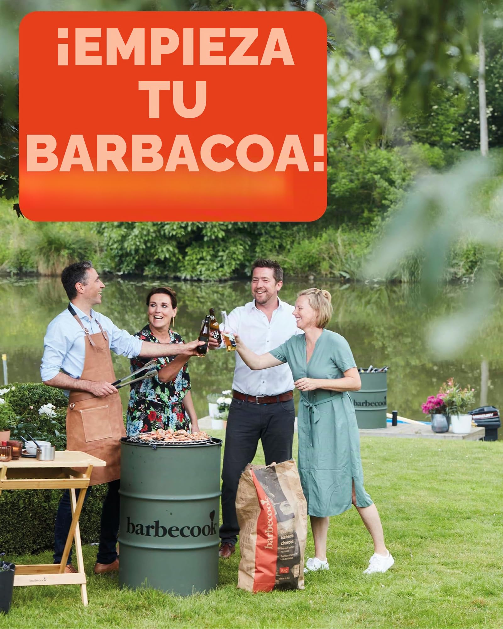Barbecook Barbacoa de carbón Edson, Barbacoa de Barril, Army Green, 60x60x90cm