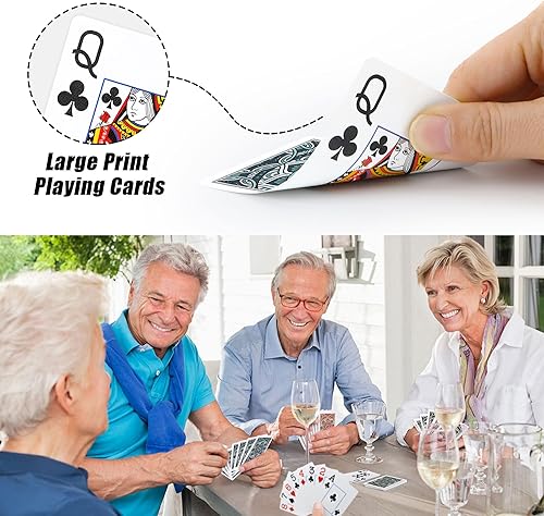 Miniatura 5 de Metsyth Paquete de 6 cartas de juego a granel, cartas de póquer de plástico impermeables profesionales, cartas de juego con impresión grande para