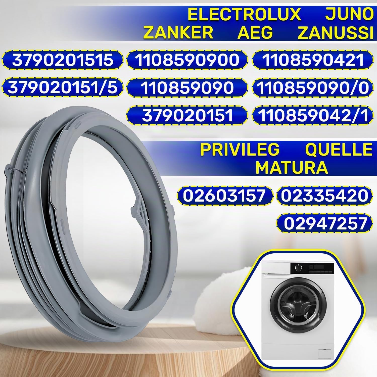 Goma Lavadora Puerta Código 3790201515 1108590900 1108590421 para Aeg | para Electrolux - Garantía de 10 Años - MONTERAL