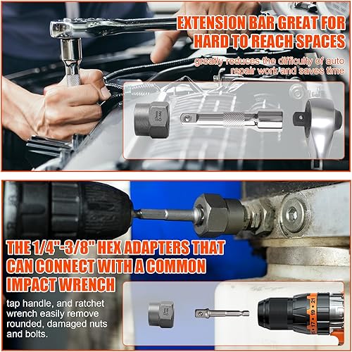 Vista 15 de Juego de 26 extractores de pernos y brocas izquierdas, extractor fácil para tornillo con juego de extractor de brocas inversas para tuercas dañadas