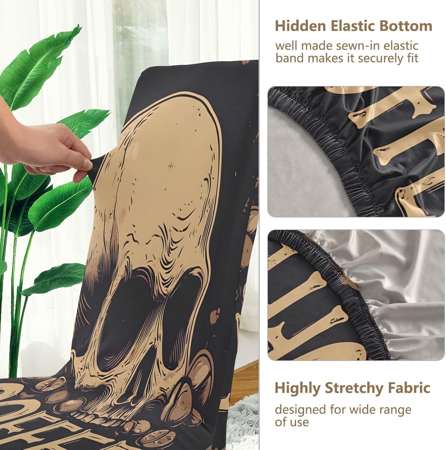 ALAZA Chair Covers for Dining Room, Skull Coffee Stretch Chair Cover Sets Chair Protector Removable Washable for Ktichen Restaurant Hotel