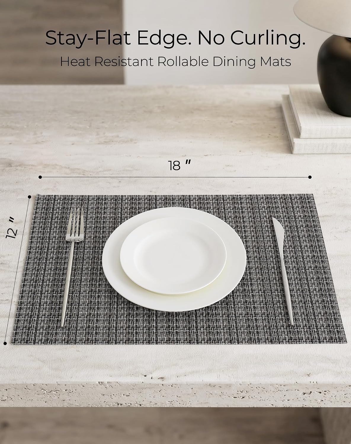 Leetaltree Woven Vinyl Placemats Set of 6, Charcoal Gray