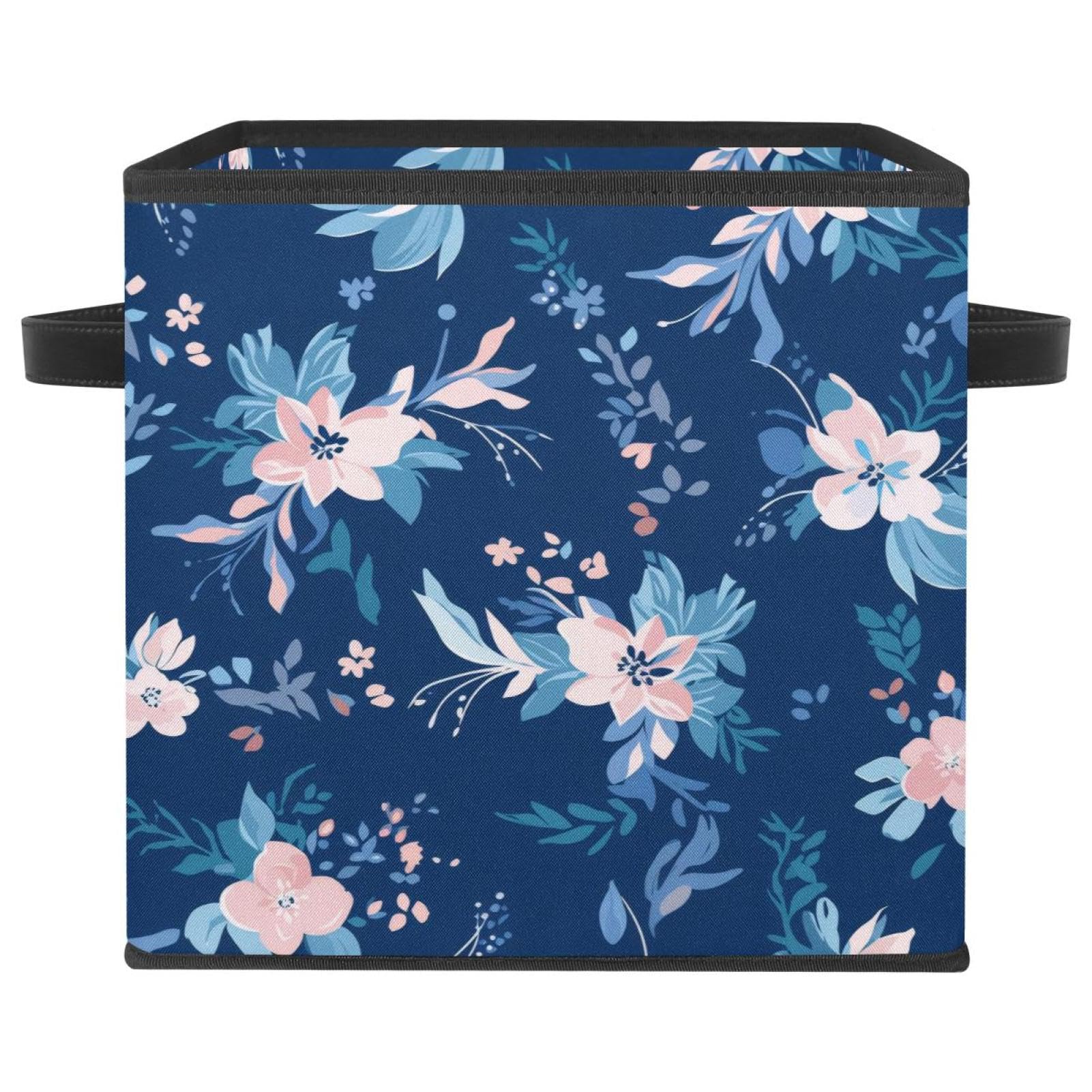 Boîte de rangement pliable cube bleu floral et grand bac organiseur maison solide