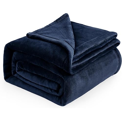Bedsure GentleSoft Navy Fleece Blankets Queen Size - Bed Blanket Blue Soft Lightweight Plush Fuzzy Cozy Luxury Microfiber, 90x90 inches