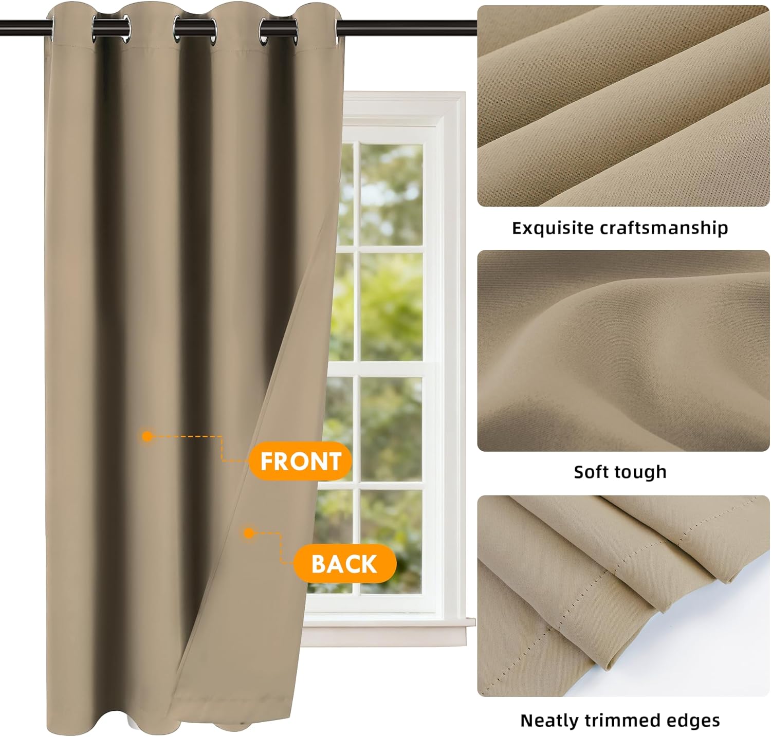 2-Panel-Curtain Room Darkening, 84 Inch Length for Bedroom Living Room, Insulated Thermal Grommet Curtain Drapes, Blackout(60-90%,Not 100%) Window Treatment Decor, Pack of 2, 52x84, Taupe