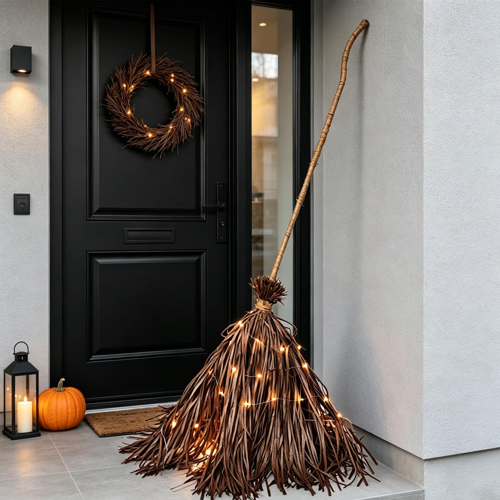 DAZZTIME Balai de Sorcière Lumineux,Décoration d'automne d'halloween 5,5Fuß