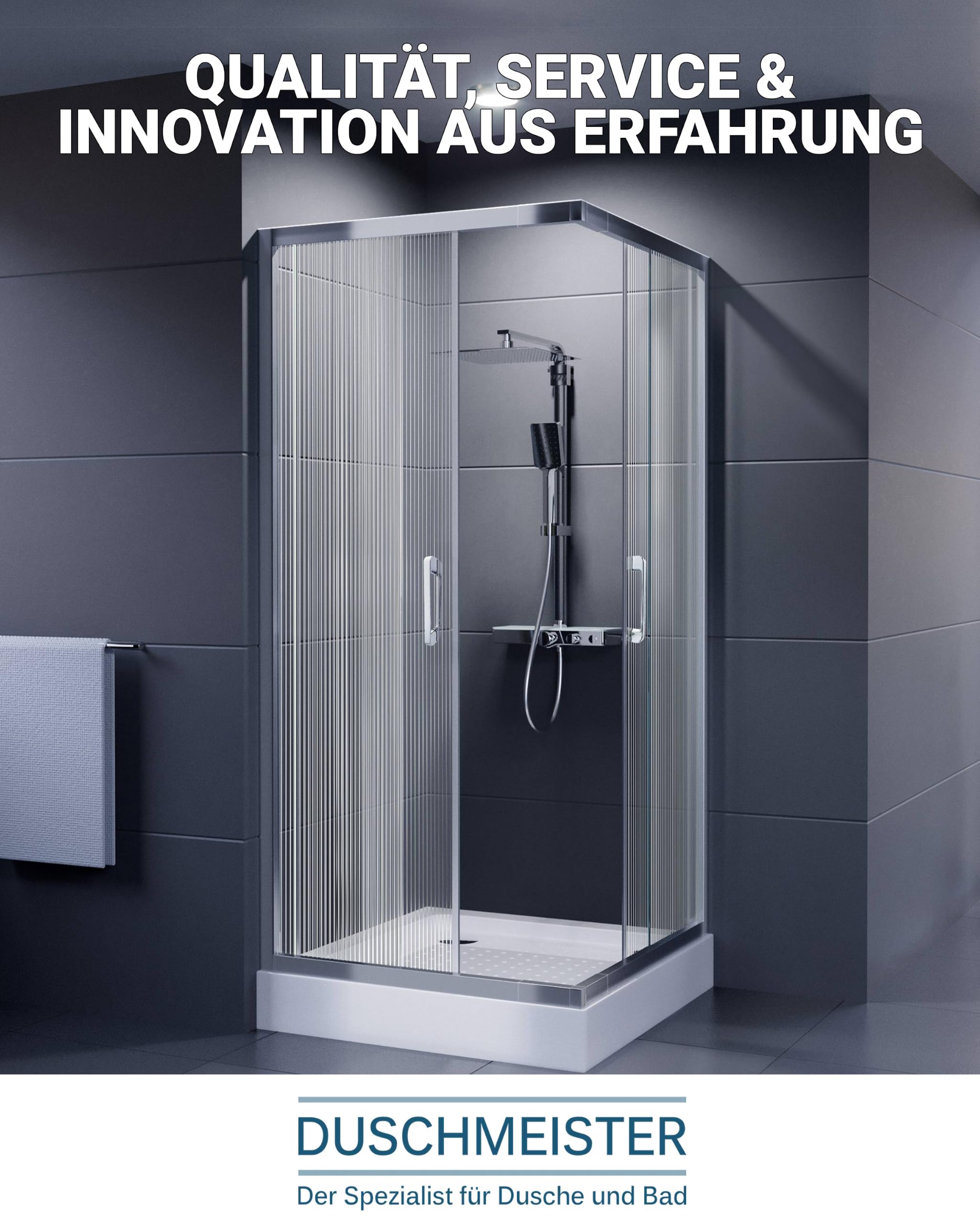 DUSCHMEISTER Echtglas-Duschkabine 80-90 cm Wave Design, Wellenstruktur – Eckdusche Eckeinstieg Schiebetür, Gleittür ESG Sicherheitsglas mit Lotus-Effekt, 190 cm, ausschwenkbare Glastüren zur Reinigung