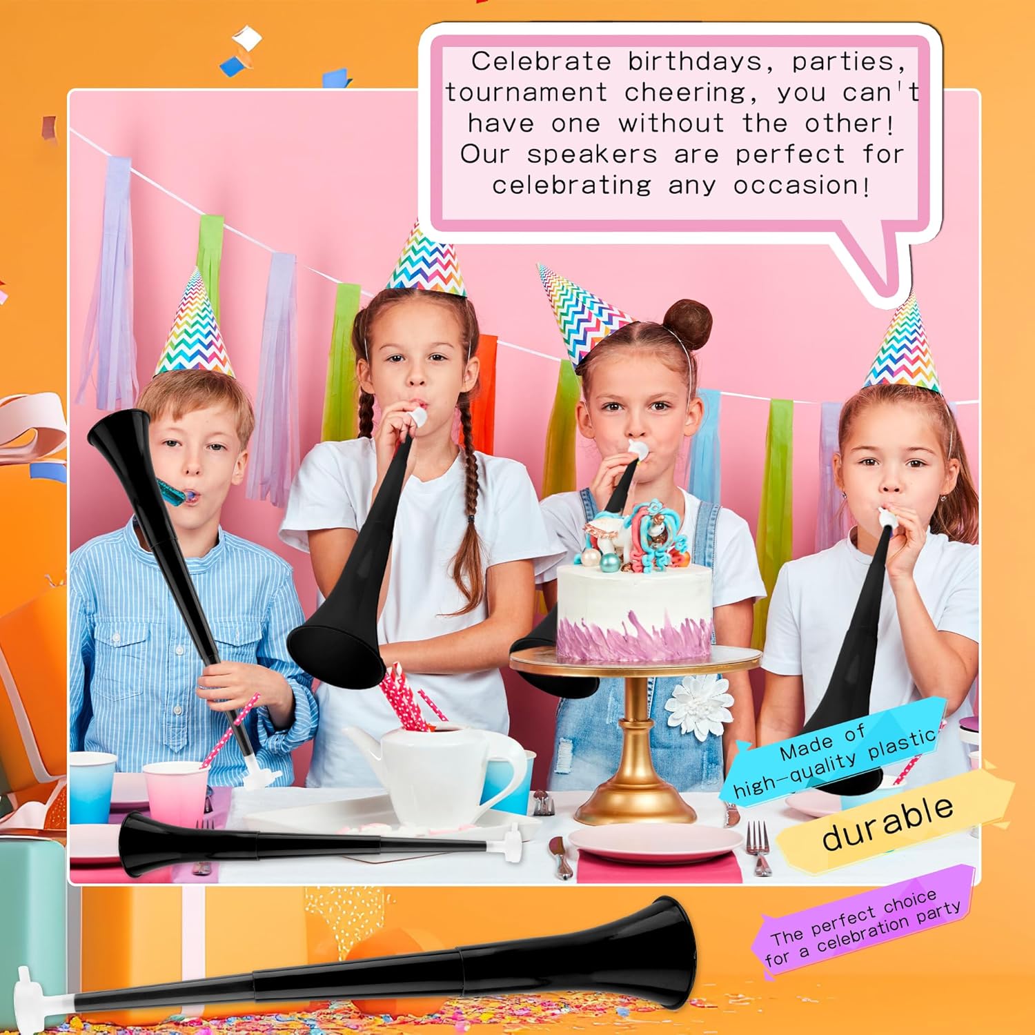 16 Pcs 24 Inch Collapsible Stadium Horn Vuvuzela Plastic Trumpet Horn Blow Horn Noisemakers for Sporting Events School Graduation Sports Games Themed Party Favors (Color set 1)