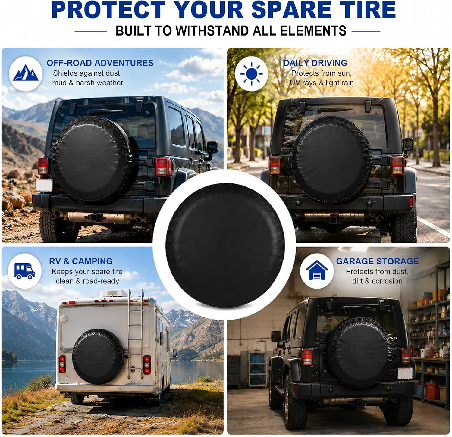 KNUOPYT Black Spare Tire Cover S for Overall Wheel Diameter 21-23 Inch