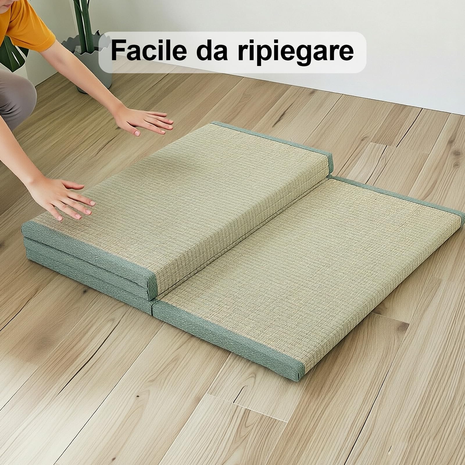 Tradizionale Giapponese Tatami Futon Materasso, Tappetino Giapponese Futon in Igusa per Dormire, Meditazione, Yoga, Zen, Verde, 100×200×3.5cm