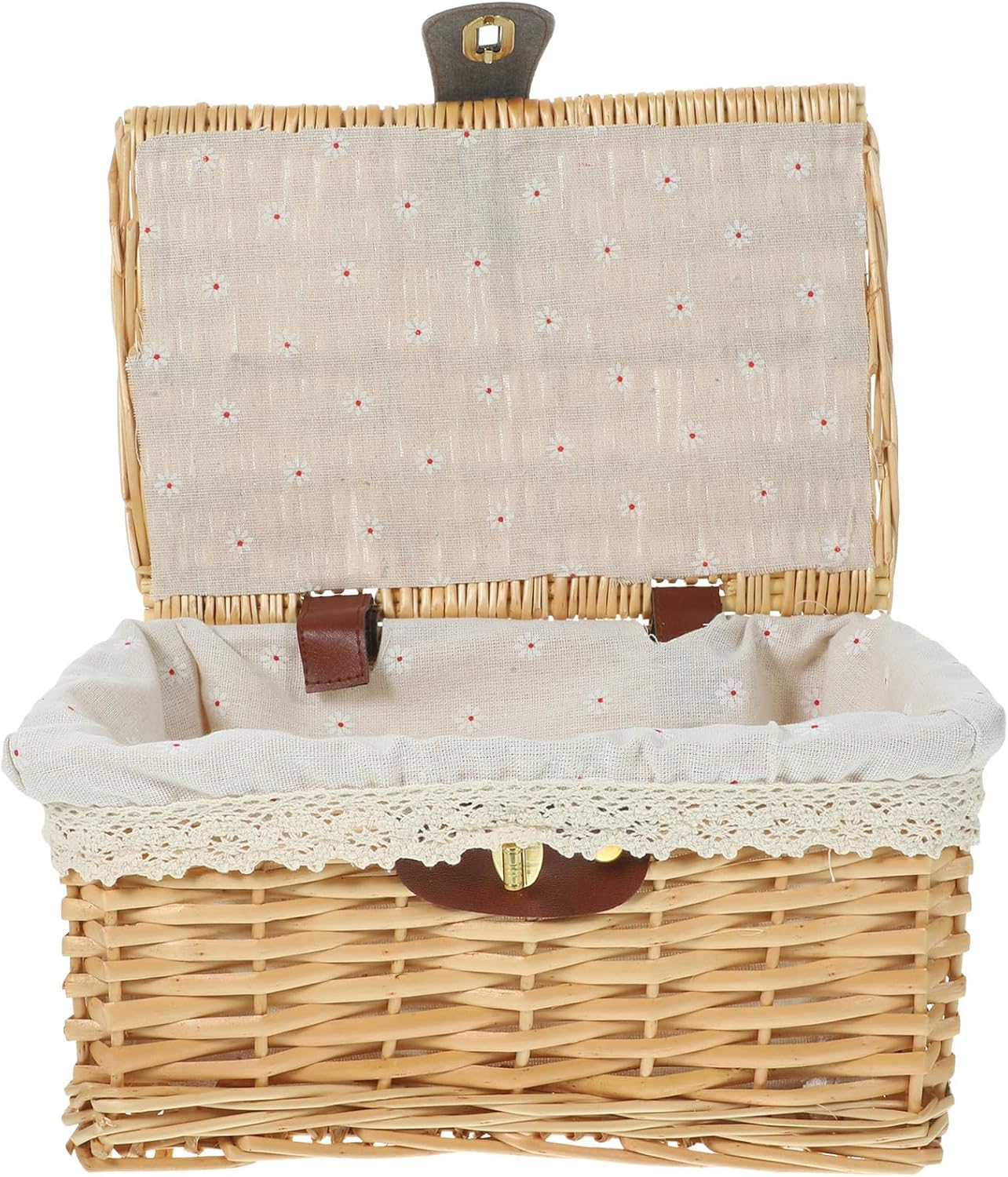Wakauto Wicker Storage Basket with Lid Small Size Rattan Decorative Basket Home Organizer for Books Clothes Sundries Container Shelf Storage