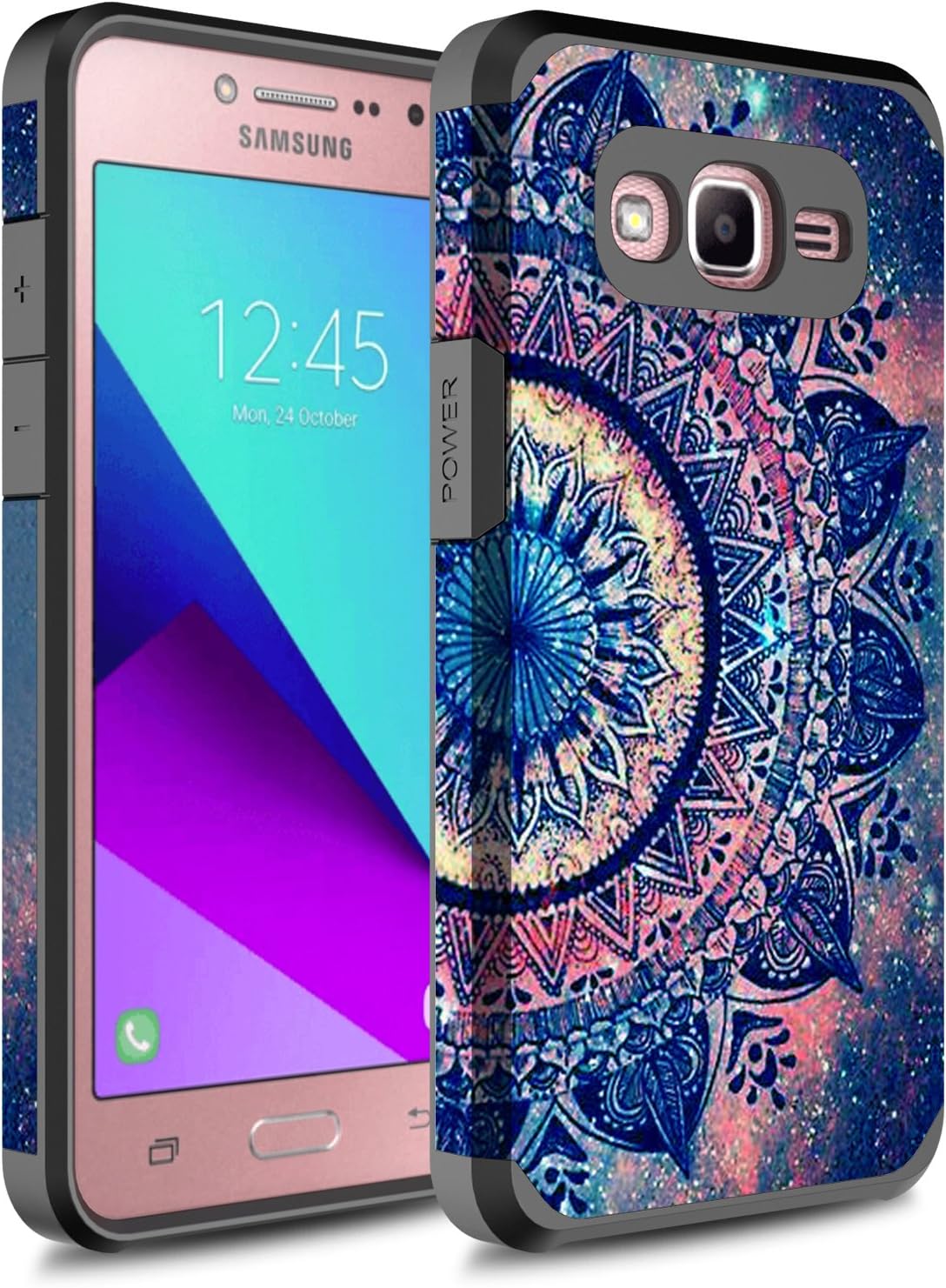 J2 Prime Case, Galaxy Grand Prime Plus Case, GORGCASE FASHION SLIM Shockproof Hard Hybird Slim Defender Armor Protector Cover for Samsung Galaxy J2 Prime -Purple Mandala