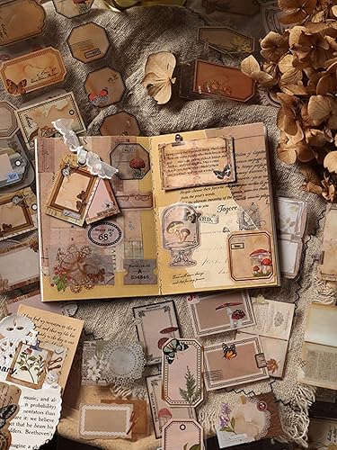 Miniatura 3 de Calcomanías de diario basura para álbumes de recortes, 120 piezas retro de flores, mariposas, naturaleza, poemas, letras decorativas para álbumes de