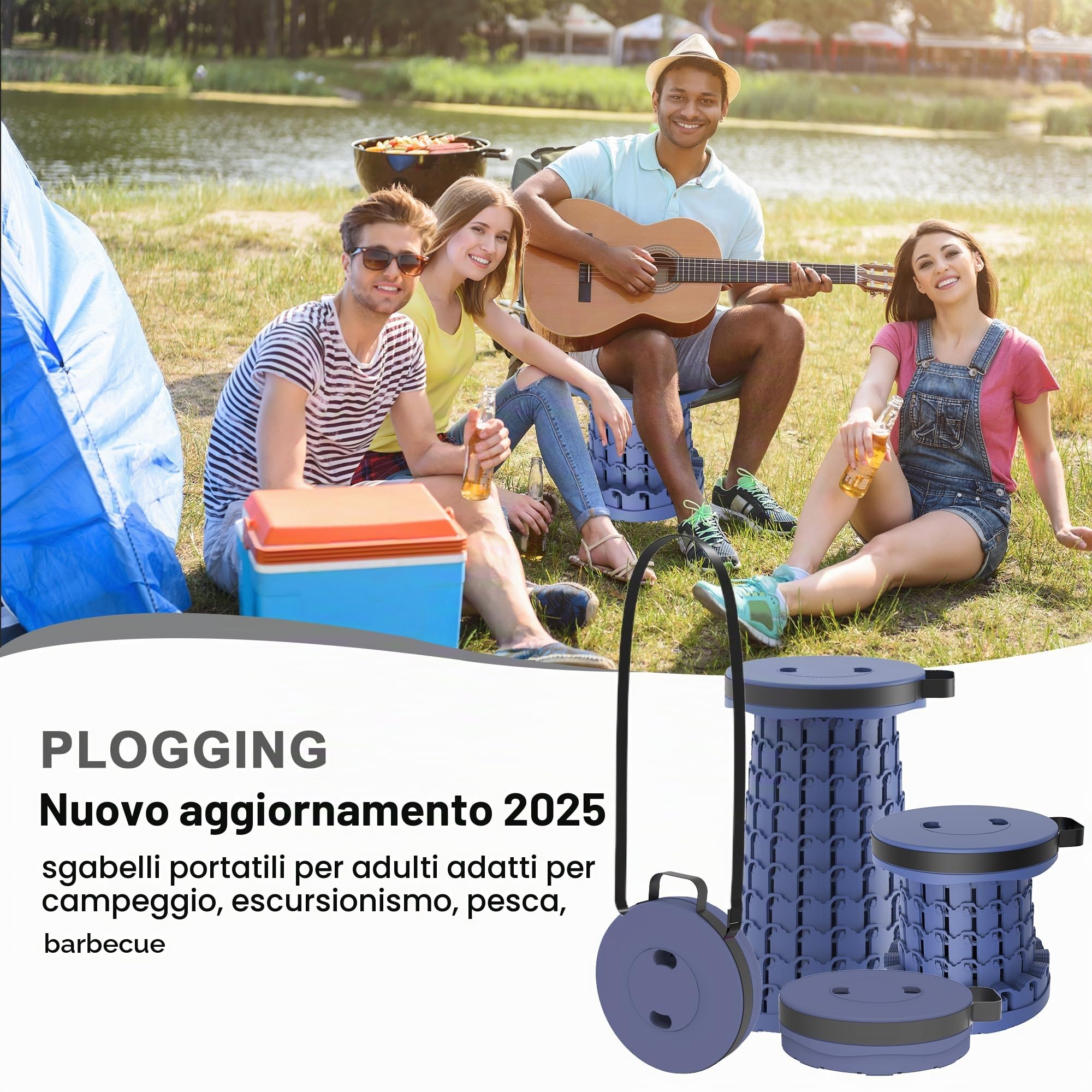 2025 Sgabello Pieghevole Portatile Pieghevole,Pieghevole,Telescopico Retrattile,Sgabello Regolabile per Adulti,per Pesca,BBQ,Giardinaggio,Viaggi, Barbecue,Carico massimo 200 kg con Moschettone
