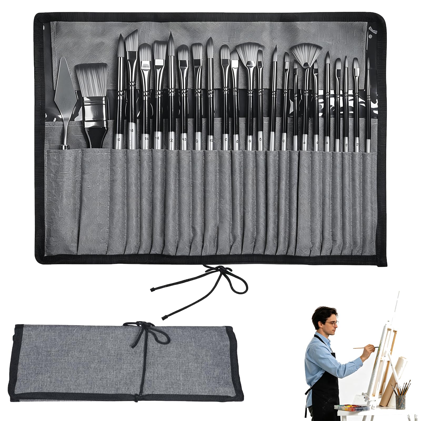 24 PCS SET Paint Brush Set,Artist Paint Brushes for Acrylic Painting, Professional Art Brushes for Studio Sessions and Outdoor Creation, Multi-Size Paint Brushes with Durable Wood Handles
