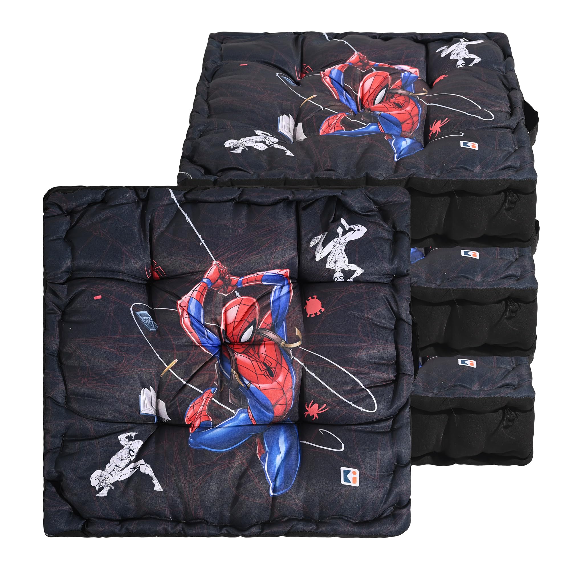 Heart Home Pack of 4 Comfy Back Rest for Chair | Soft Sitting Cushion Pillow for Back & Hip Support | Gaddi for Car Seat | Marvel Spiderman - Black