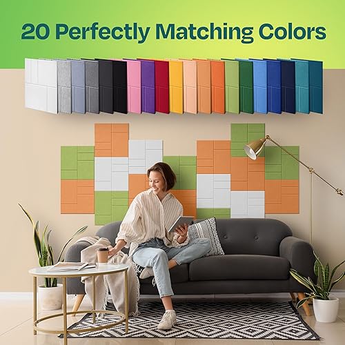 Miniatura 4 de Paquete de 12 paneles acústicos con aislamiento de sonido para paredes 12 x 12 x 0.4 pulgadas Paneles decorativos para amortiguación de sonido para